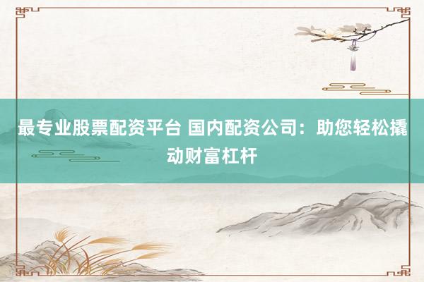 最专业股票配资平台 国内配资公司：助您轻松撬动财富杠杆