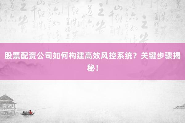 股票配资公司如何构建高效风控系统？关键步骤揭秘！