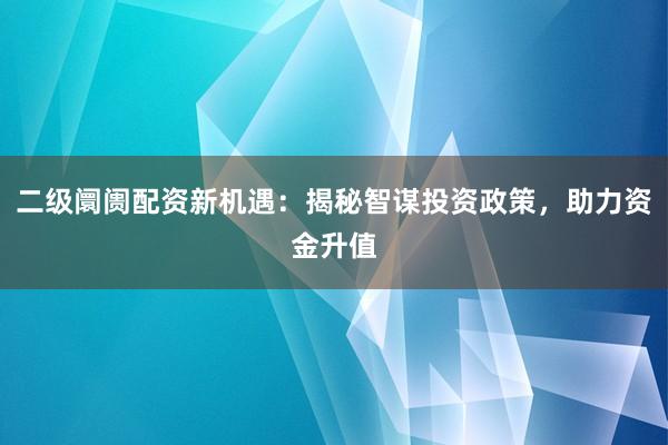 二级阛阓配资新机遇：揭秘智谋投资政策，助力资金升值