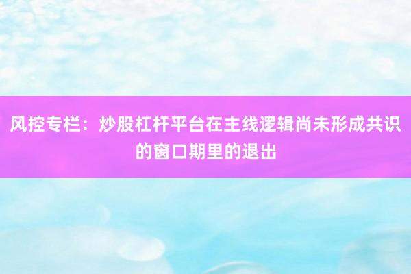 风控专栏：炒股杠杆平台在主线逻辑尚未形成共识的窗口期里的退出