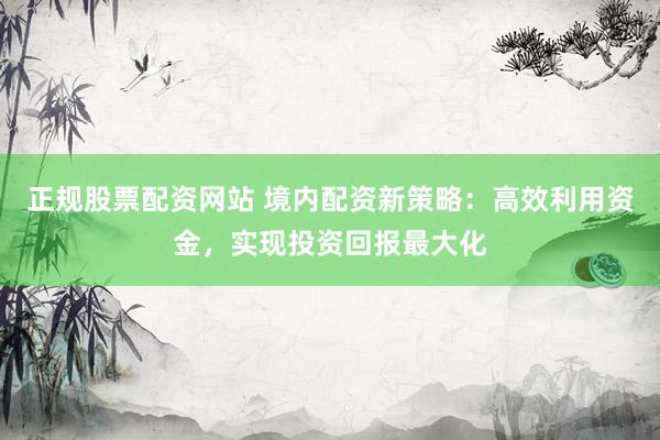 正规股票配资网站 境内配资新策略：高效利用资金，实现投资回报最大化