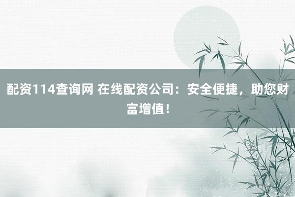配资114查询网 在线配资公司：安全便捷，助您财富增值！