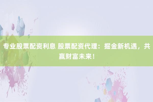 专业股票配资利息 股票配资代理：掘金新机遇，共赢财富未来！